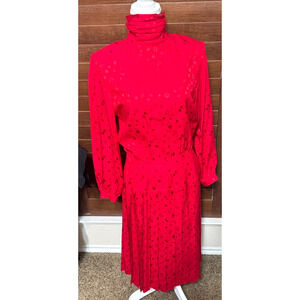 Vintage 80s Brooks Brothers Silk Midi Dress Red long sleeve modest high neck 8